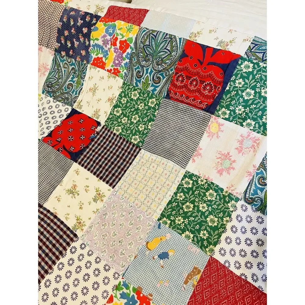 Vintage Handmade Patchwork Double Sided Quilt 84 x 69